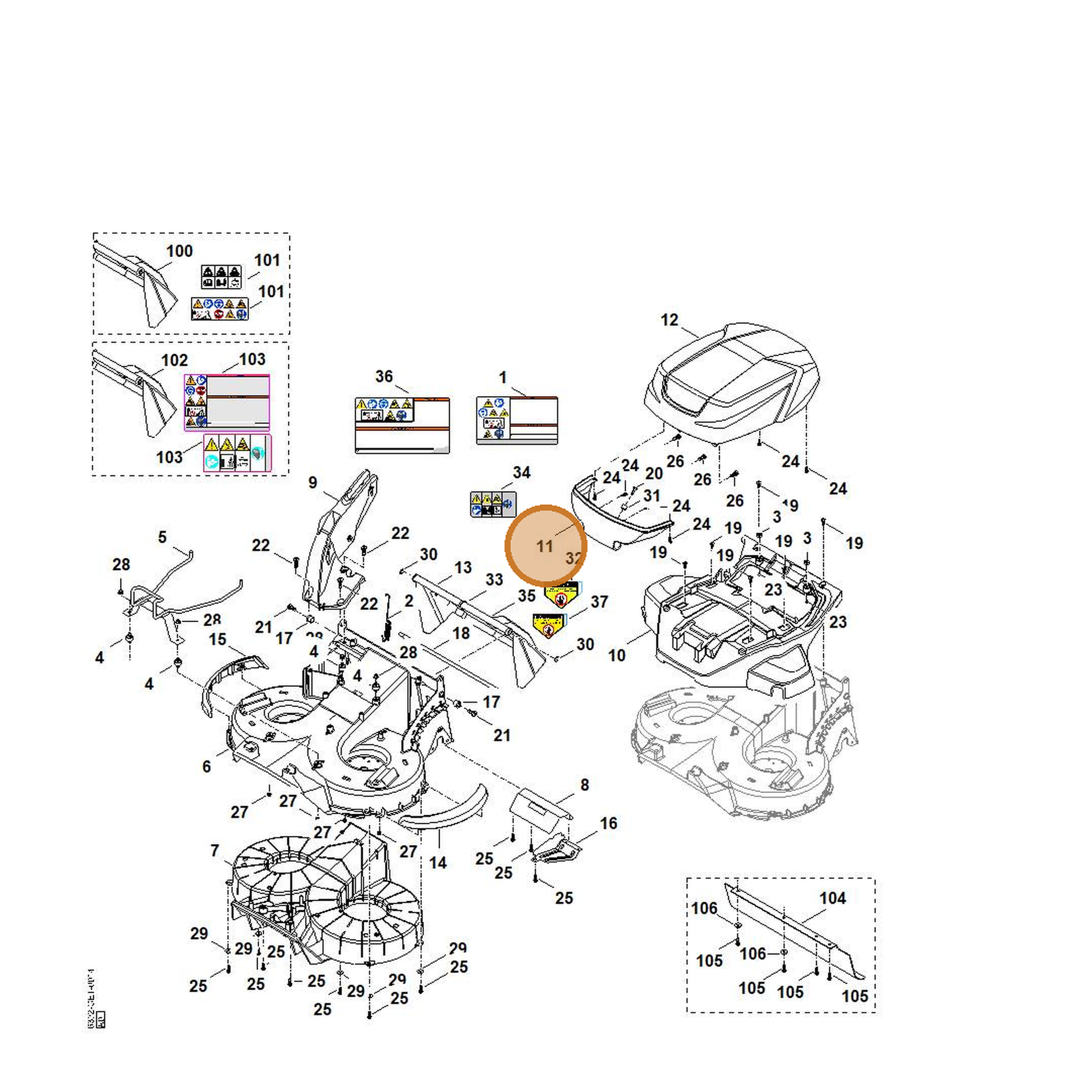 STIHL part 6392-706-1400 — IPL diagram snippet (6x zoom, amber highlight)