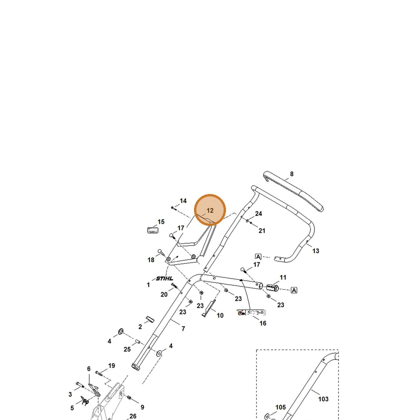 STIHL part 6392-760-1700 — IPL diagram snippet (6x zoom, amber highlight)