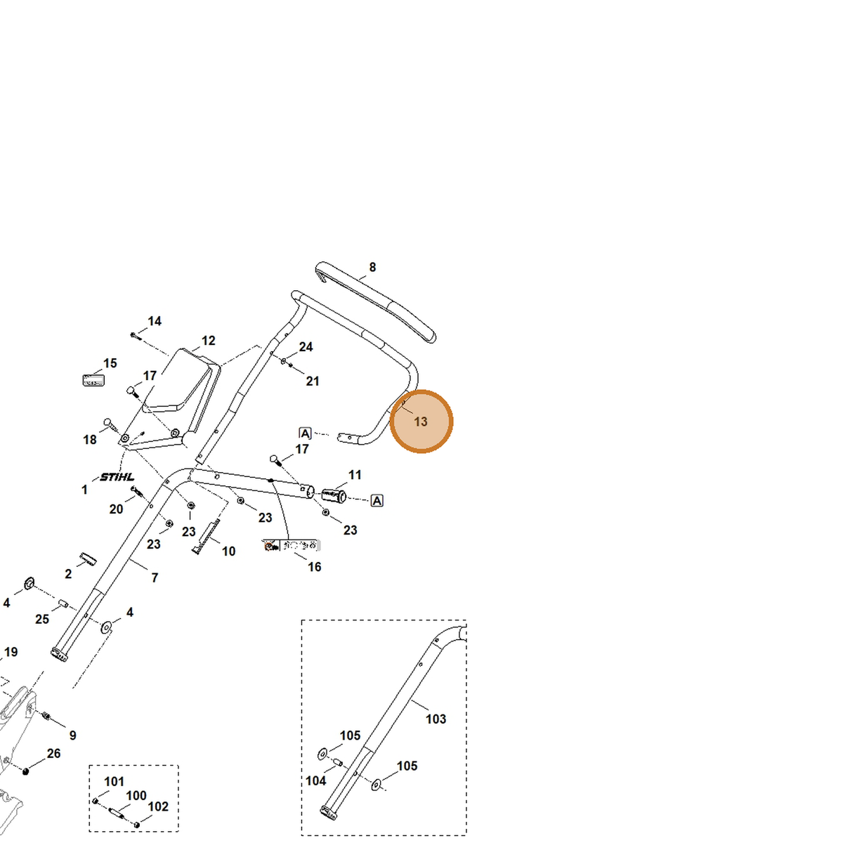 STIHL part 6392-763-5000 — IPL diagram snippet (6x zoom, amber highlight)