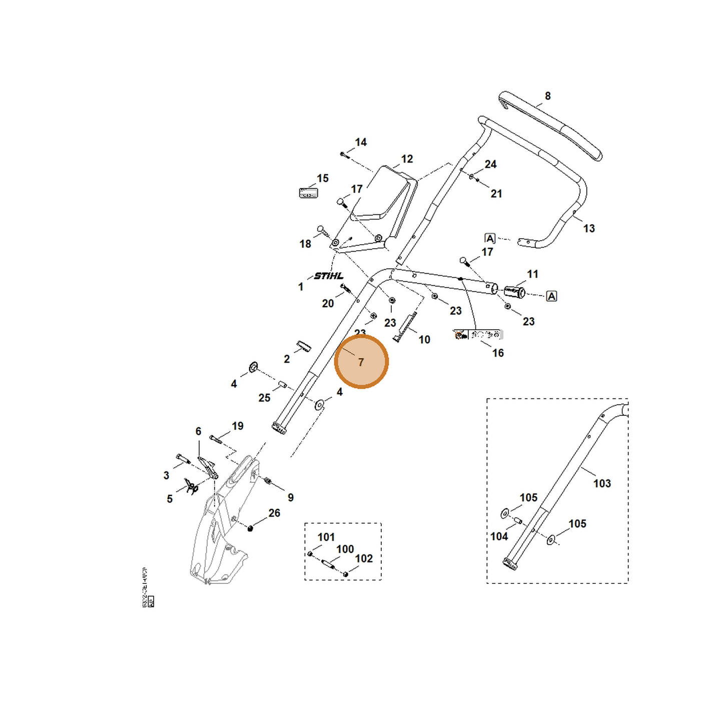 STIHL part 6392-780-2800 — IPL diagram snippet (6x zoom, amber highlight)