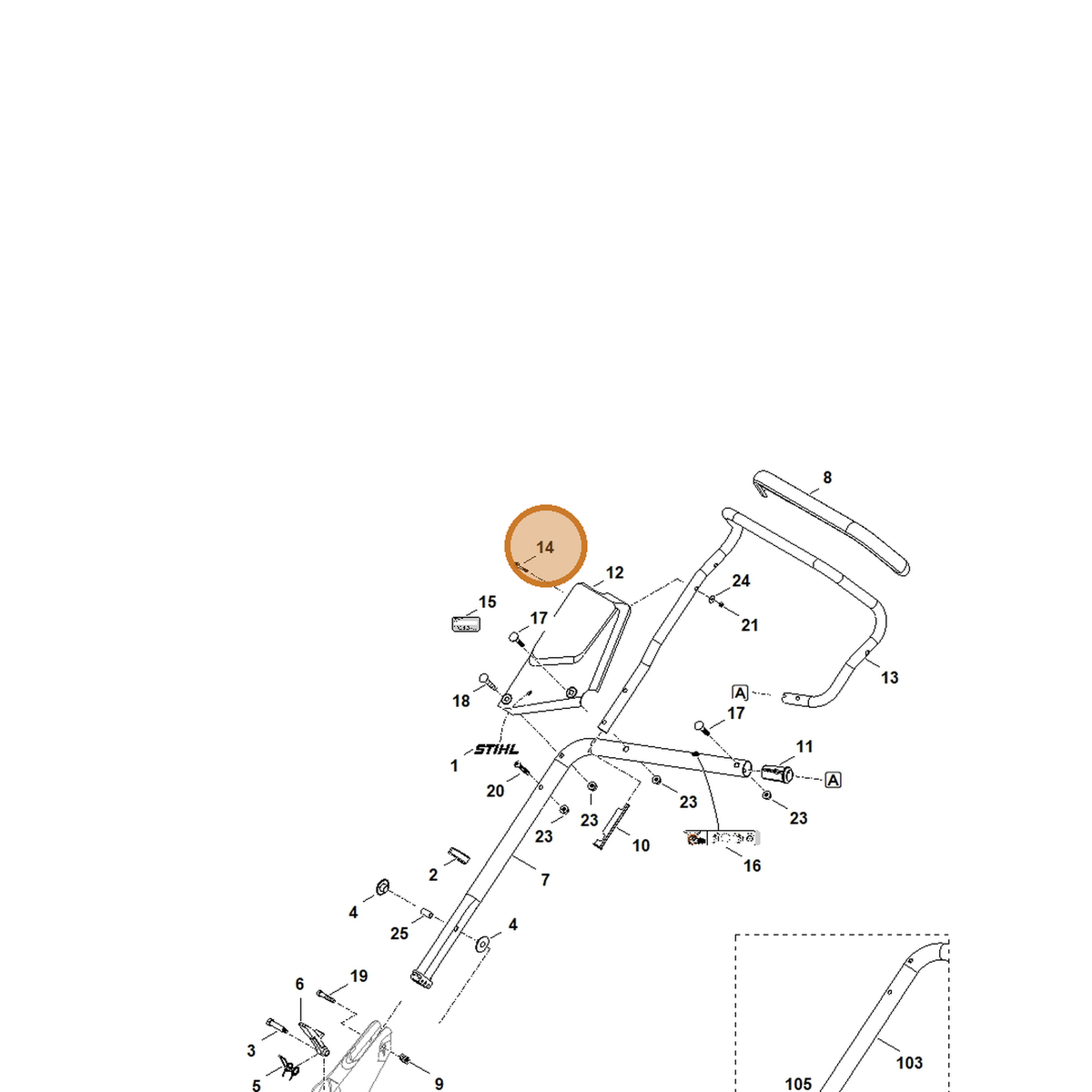 STIHL part 6392-951-0800 — IPL diagram snippet (6x zoom, amber highlight)
