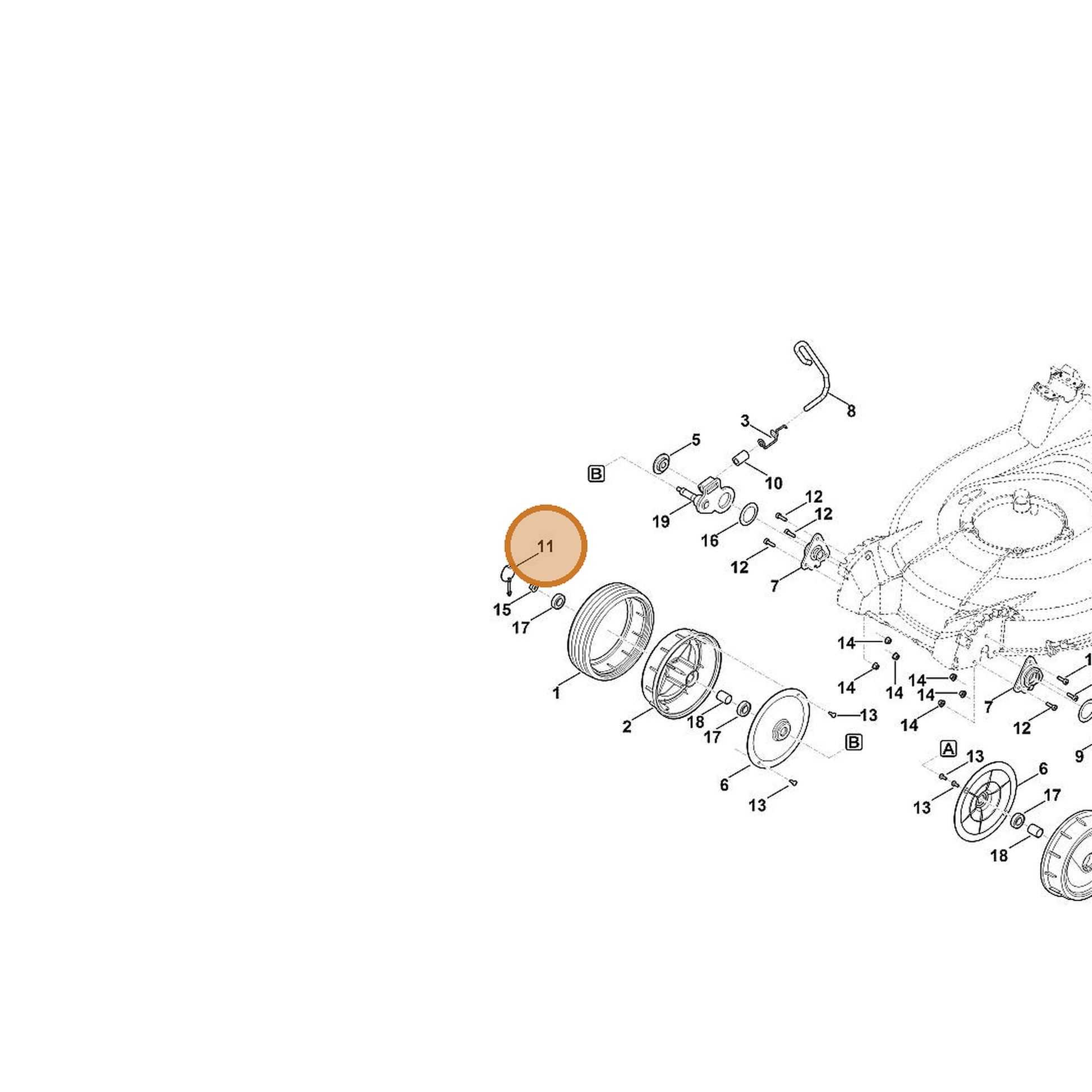 STIHL part 6395-706-3410 — IPL diagram snippet (6x zoom, amber highlight)