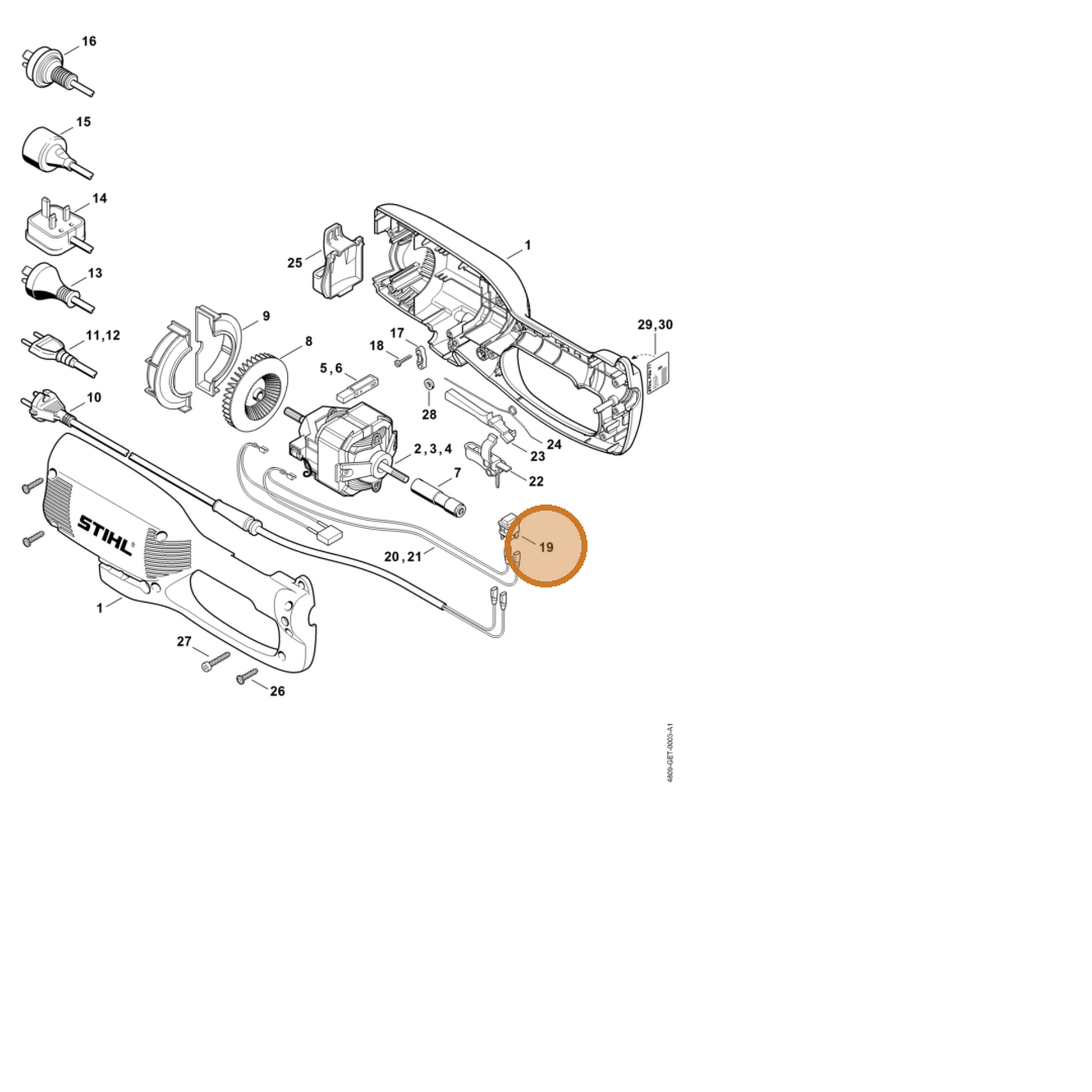 STIHL part 6440-430-0500 — IPL diagram snippet (6x zoom, amber highlight)