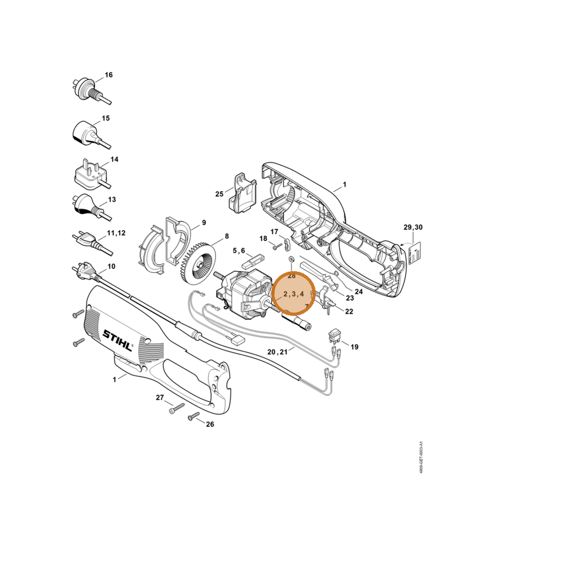 STIHL part 6440-600-0210 — IPL diagram snippet (6x zoom, amber highlight)