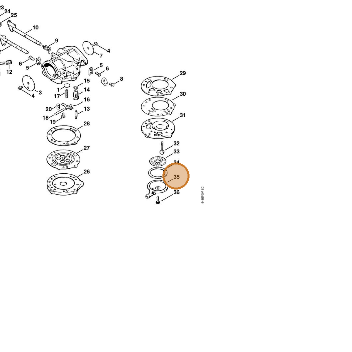 STIHL part 6503-121-0800 — IPL diagram snippet (6x zoom, amber highlight)
