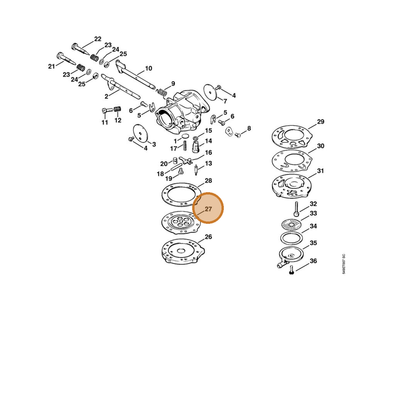 STIHL part 6503-121-4700 — IPL diagram snippet (6x zoom, amber highlight)