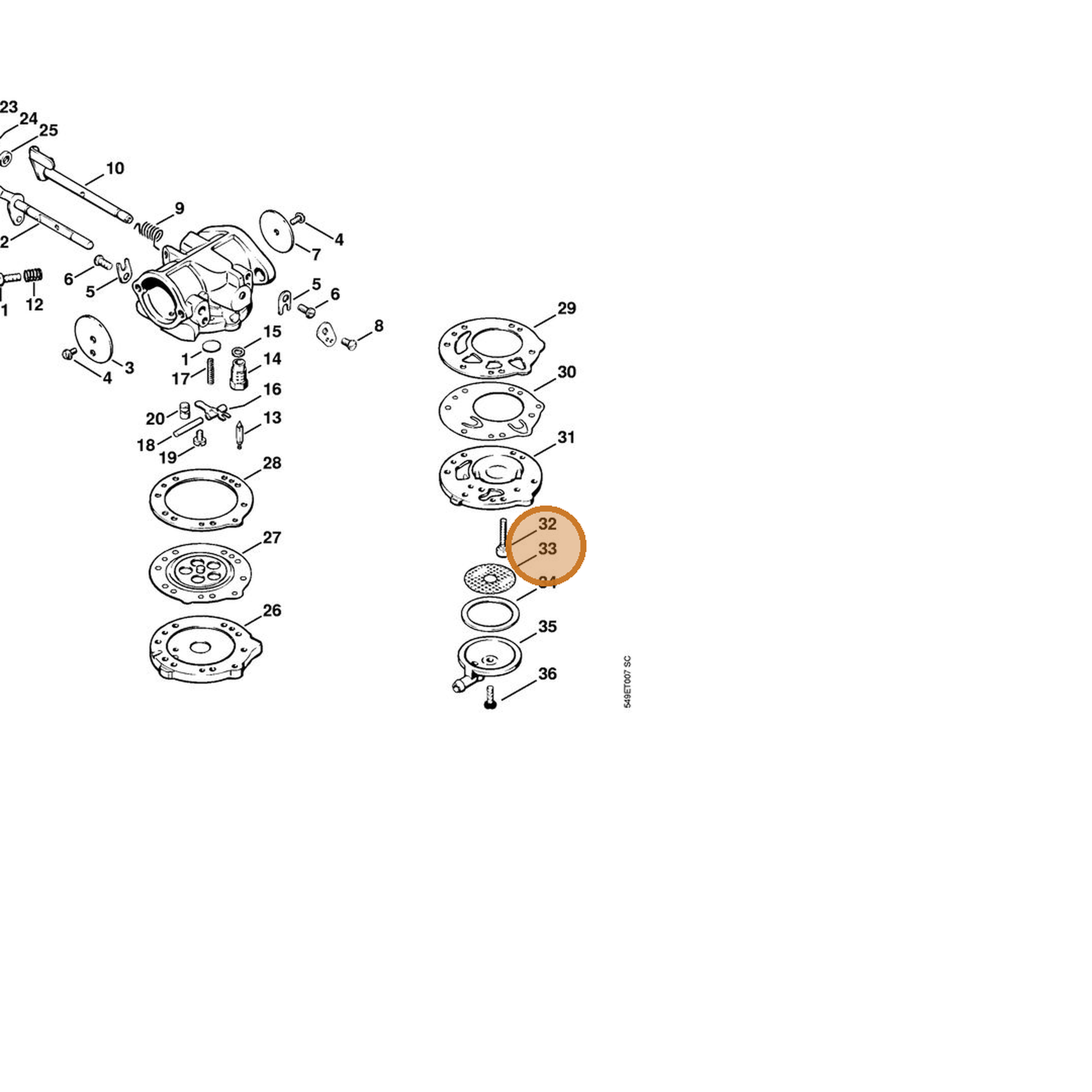 STIHL part 6503-121-7810 — IPL diagram snippet (6x zoom, amber highlight)