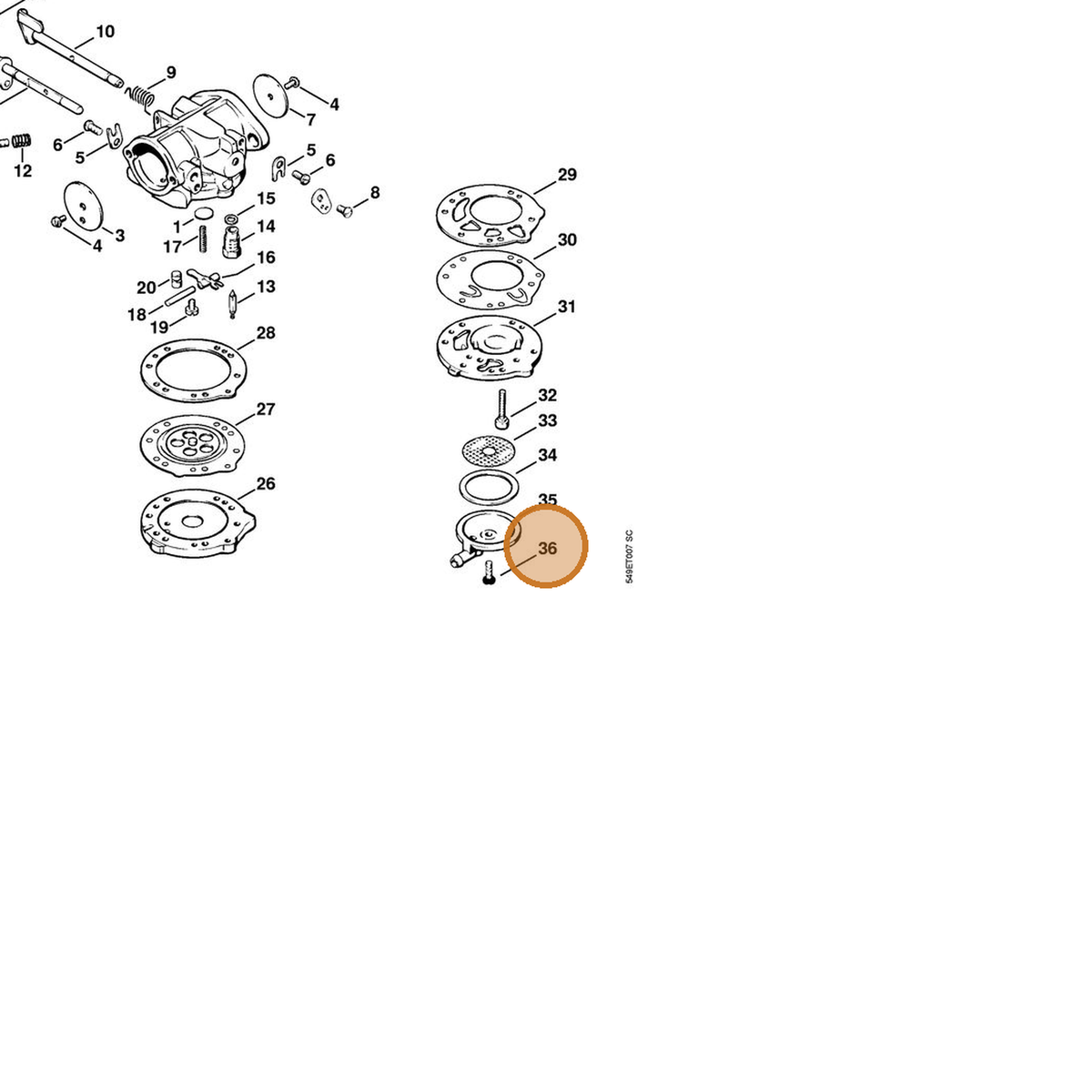 STIHL part 6503-122-7700 — IPL diagram snippet (6x zoom, amber highlight)