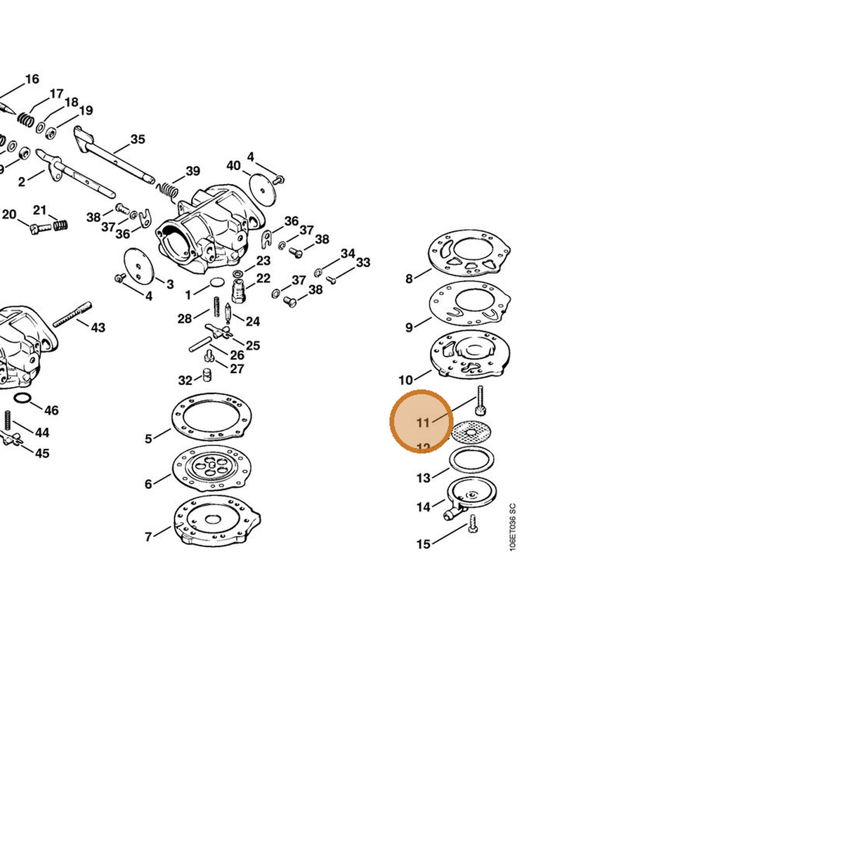 STIHL part 6503-122-7710 — IPL diagram snippet (6x zoom, amber highlight)