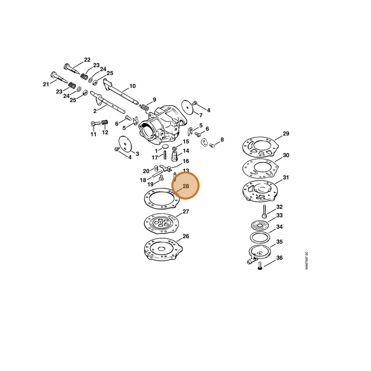 STIHL part 6503-129-0910 — IPL diagram snippet (6x zoom, amber highlight)