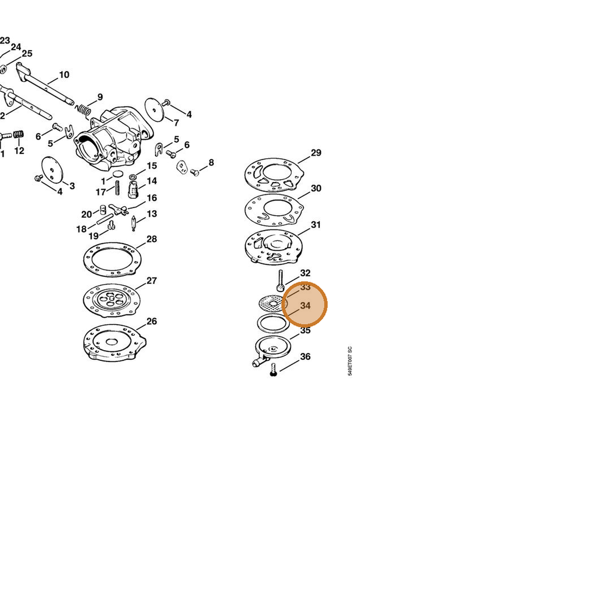 STIHL part 6503-129-3010 — IPL diagram snippet (6x zoom, amber highlight)