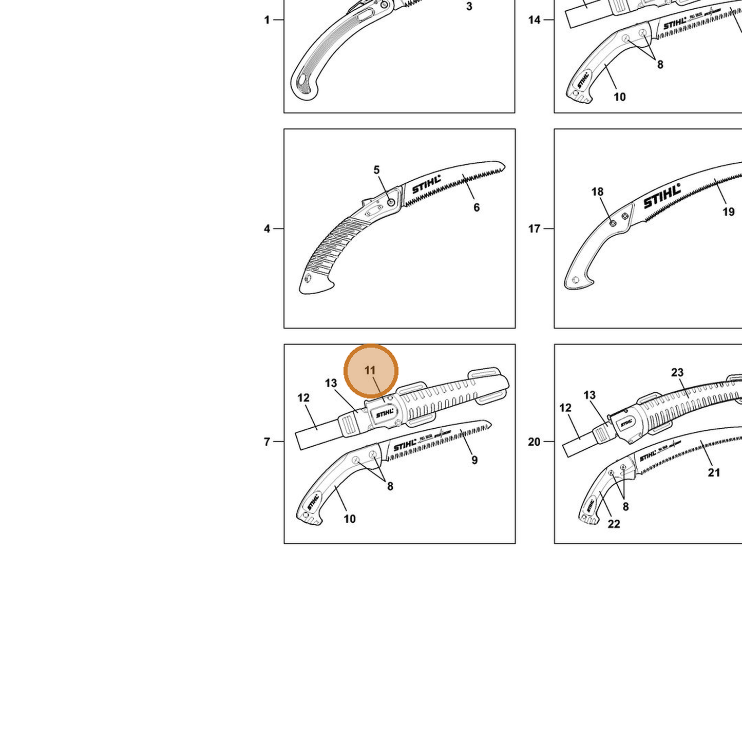 STIHL part 7010-871-0161 — IPL diagram snippet (6x zoom, amber highlight)