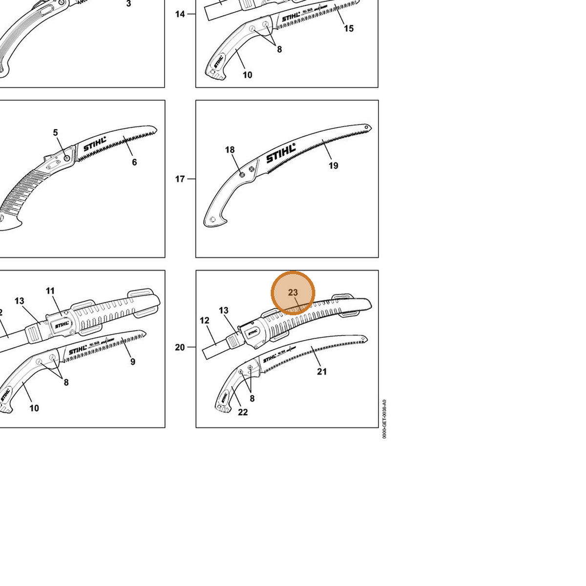 STIHL part 7010-871-0163 — IPL diagram snippet (6x zoom, amber highlight)