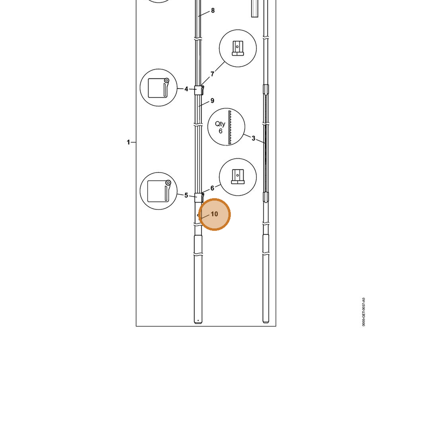 STIHL part 7010-871-0168 — IPL diagram snippet (6x zoom, amber highlight)