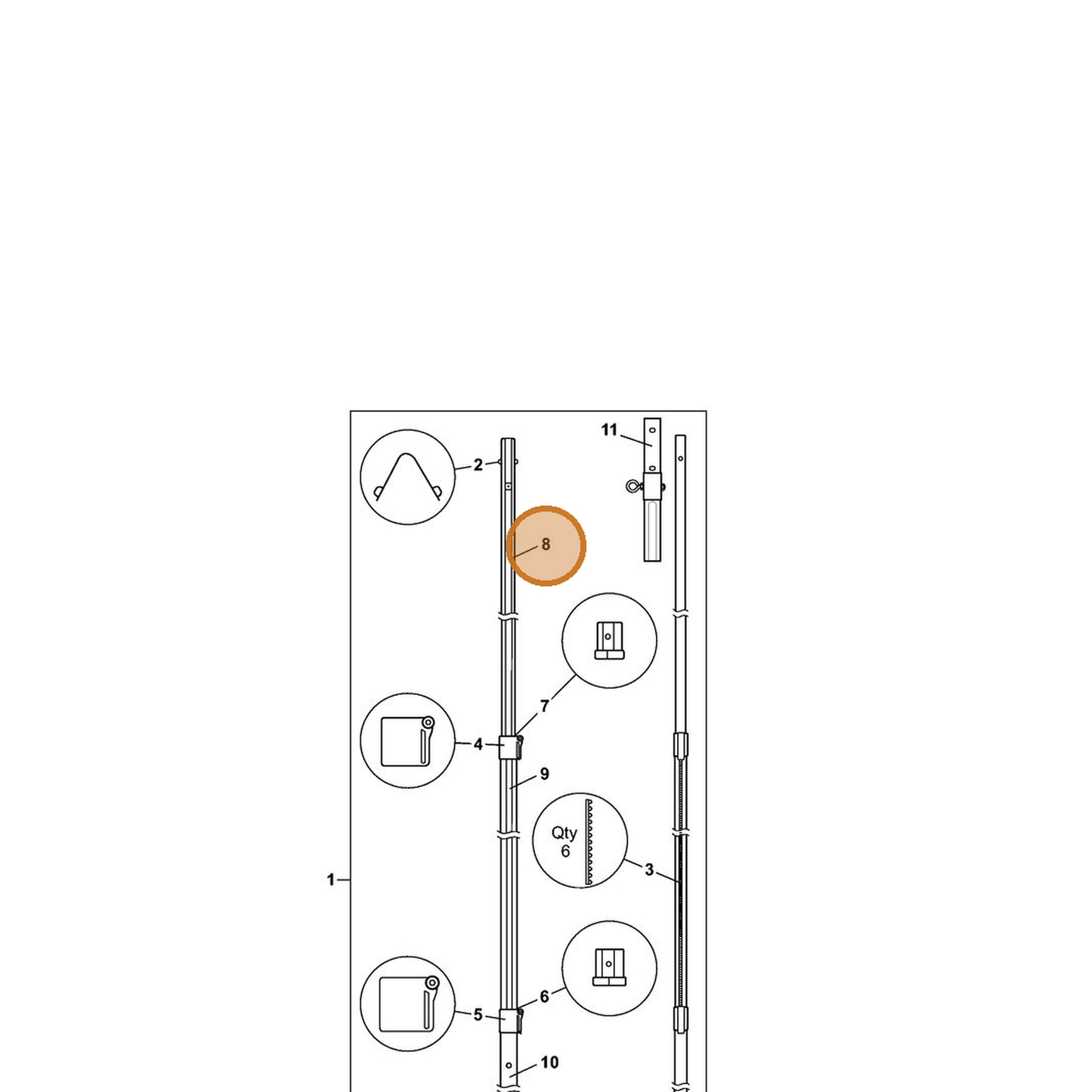 STIHL part 7010-871-0169 — IPL diagram snippet (6x zoom, amber highlight)