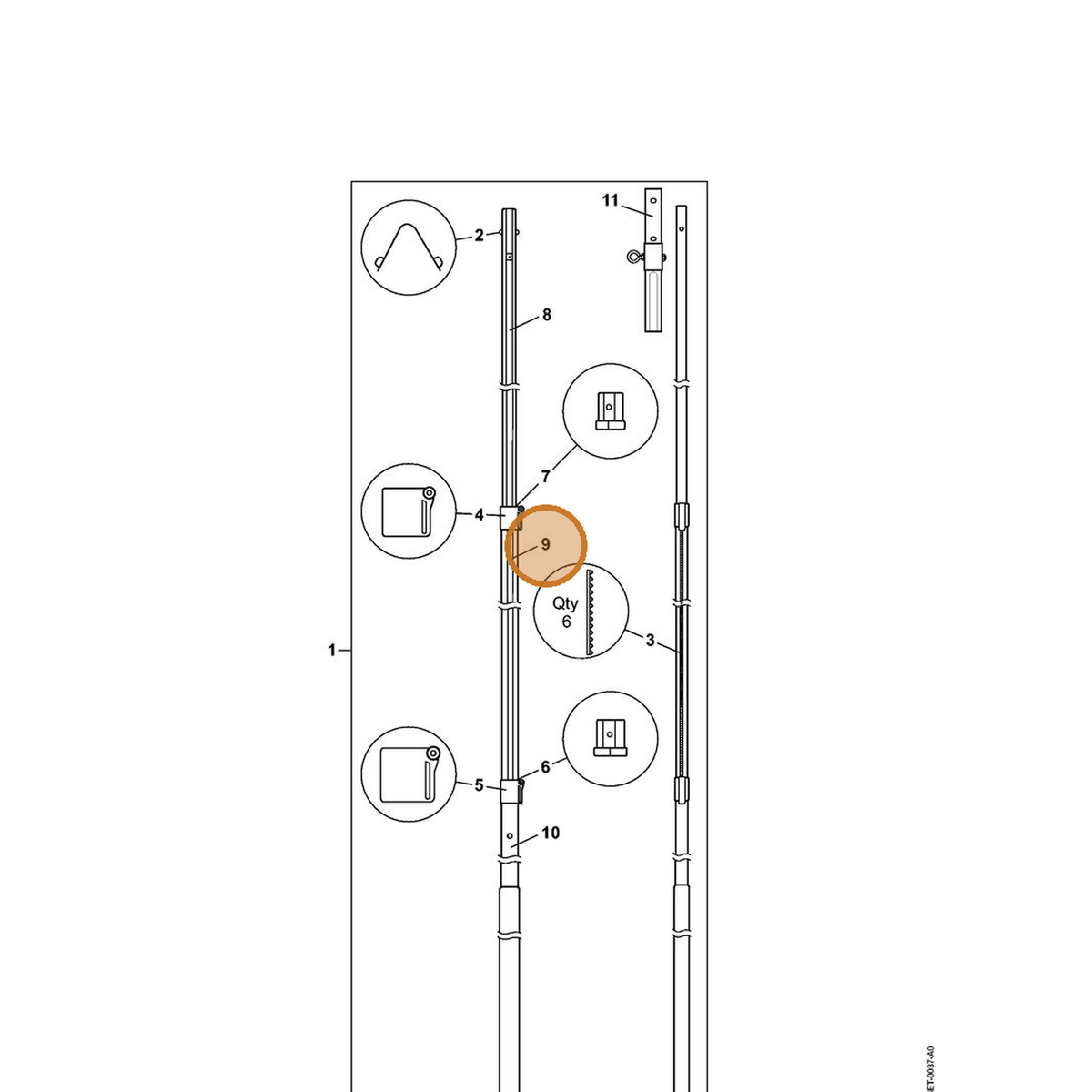 STIHL part 7010-871-0170 — IPL diagram snippet (6x zoom, amber highlight)