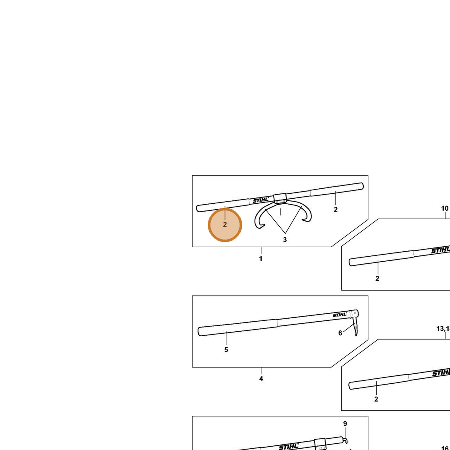 STIHL part 7010-871-0215 — IPL diagram snippet (6x zoom, amber highlight)