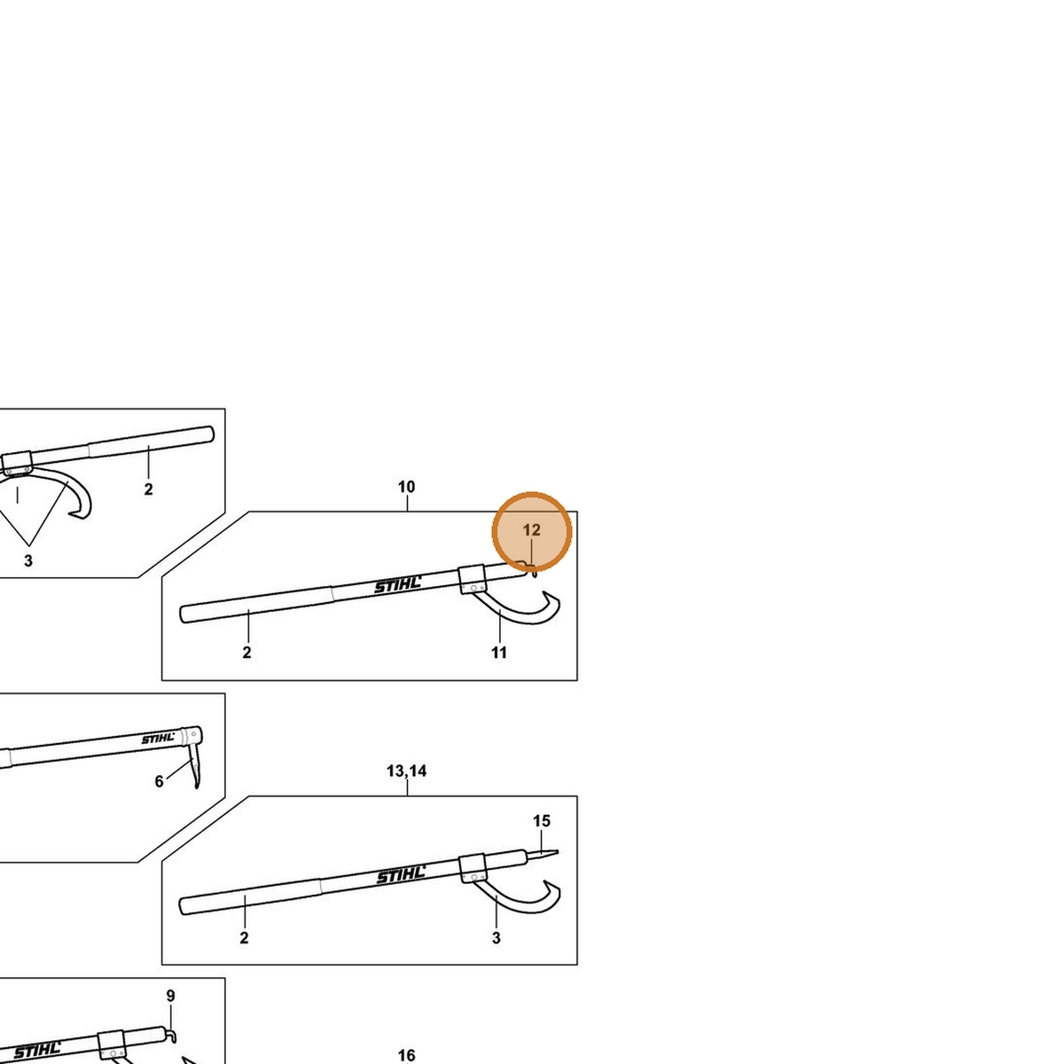 STIHL part 7010-871-0220 — IPL diagram snippet (6x zoom, amber highlight)