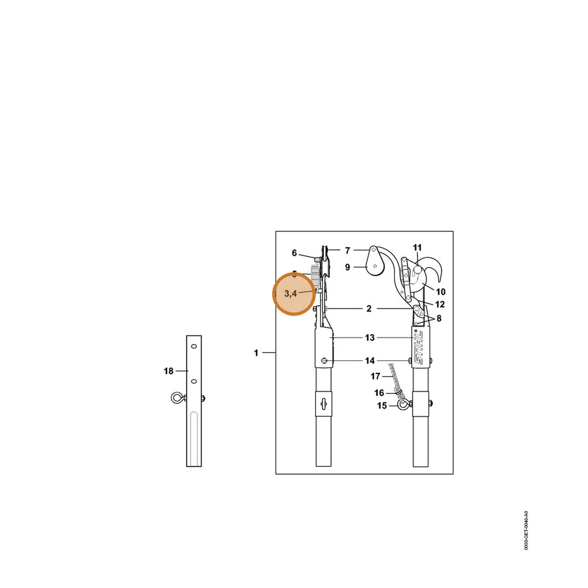 STIHL part 7010-871-0258 — IPL diagram snippet (6x zoom, amber highlight)