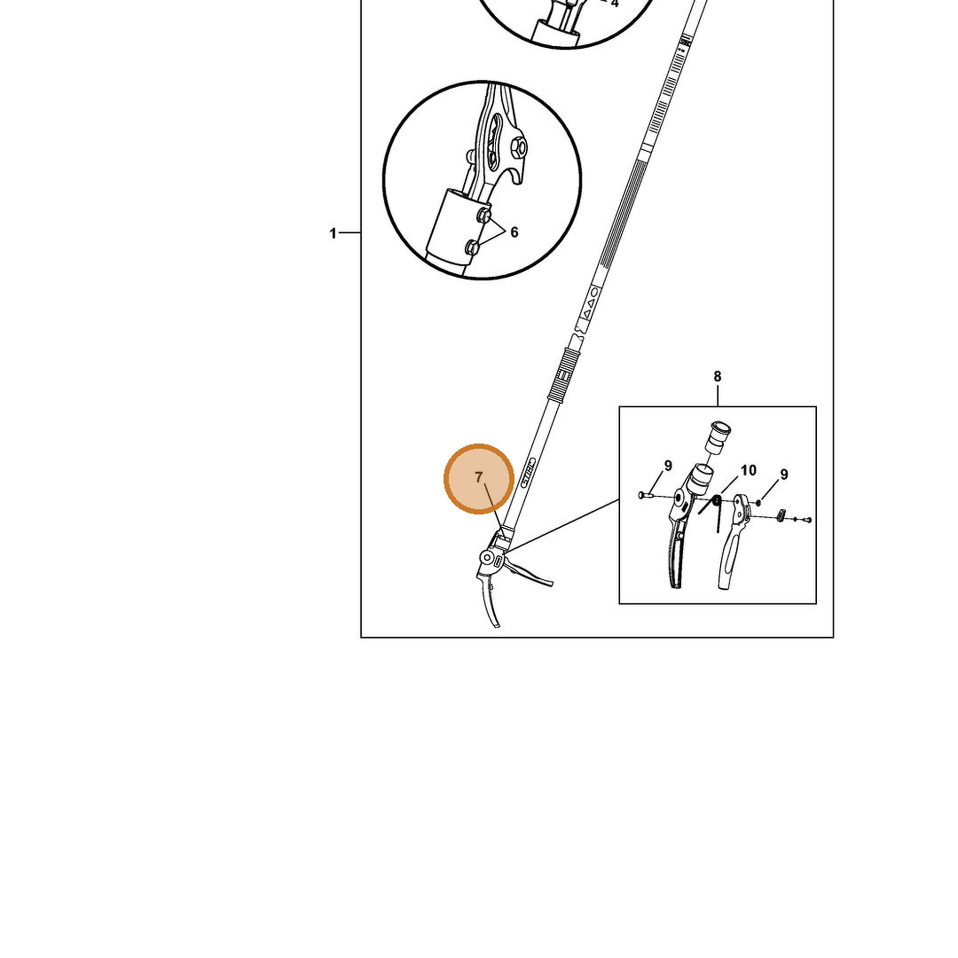 STIHL part 7010-871-0409 — IPL diagram snippet (6x zoom, amber highlight)