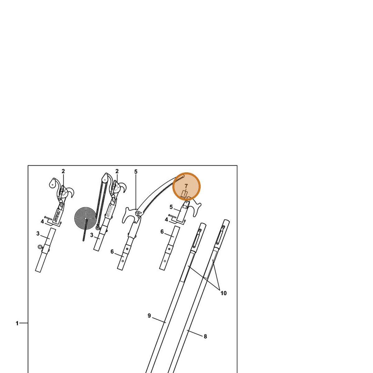 STIHL part 7010-881-3600 — IPL diagram snippet (6x zoom, amber highlight)