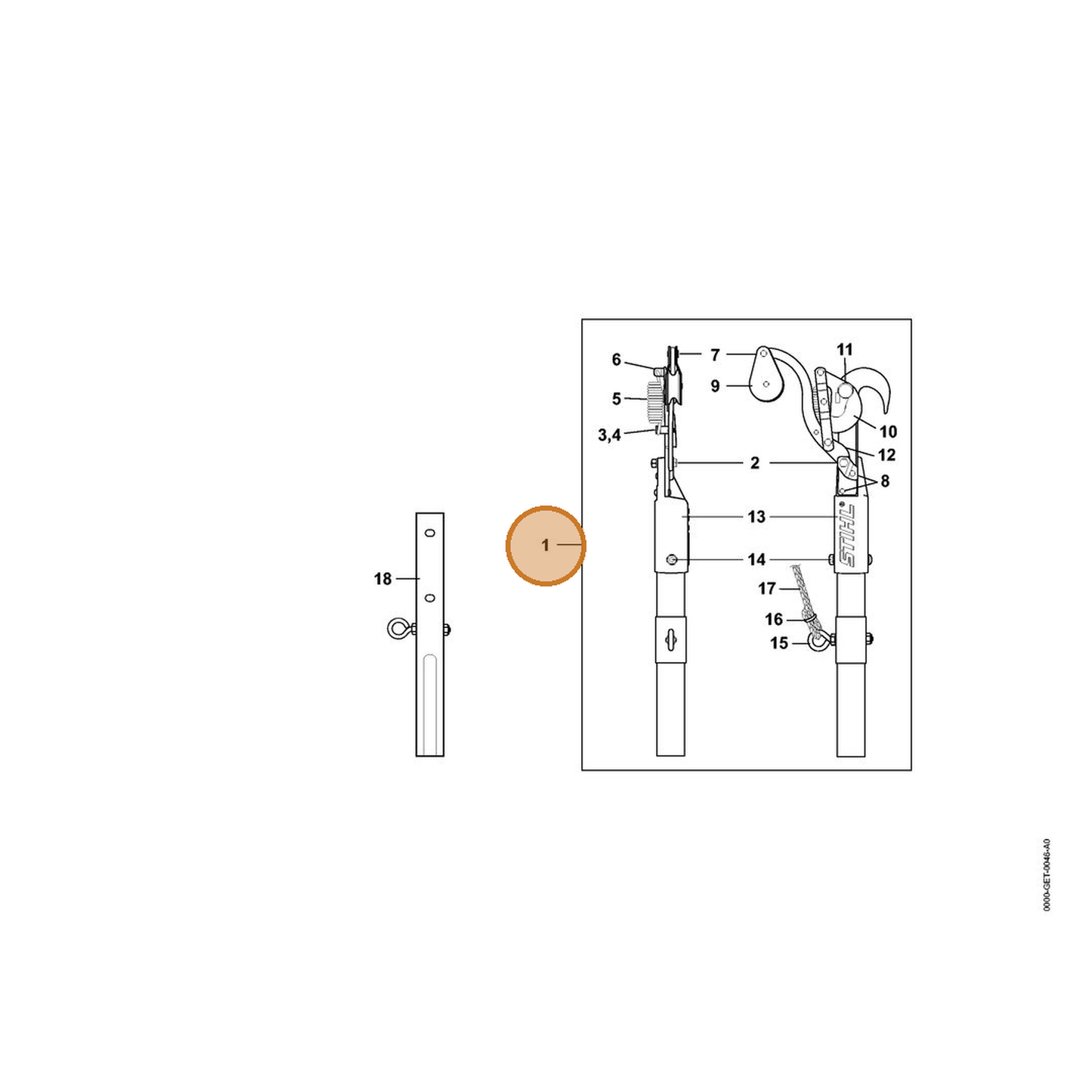 STIHL part 7010-881-3604 — IPL diagram snippet (6x zoom, amber highlight)