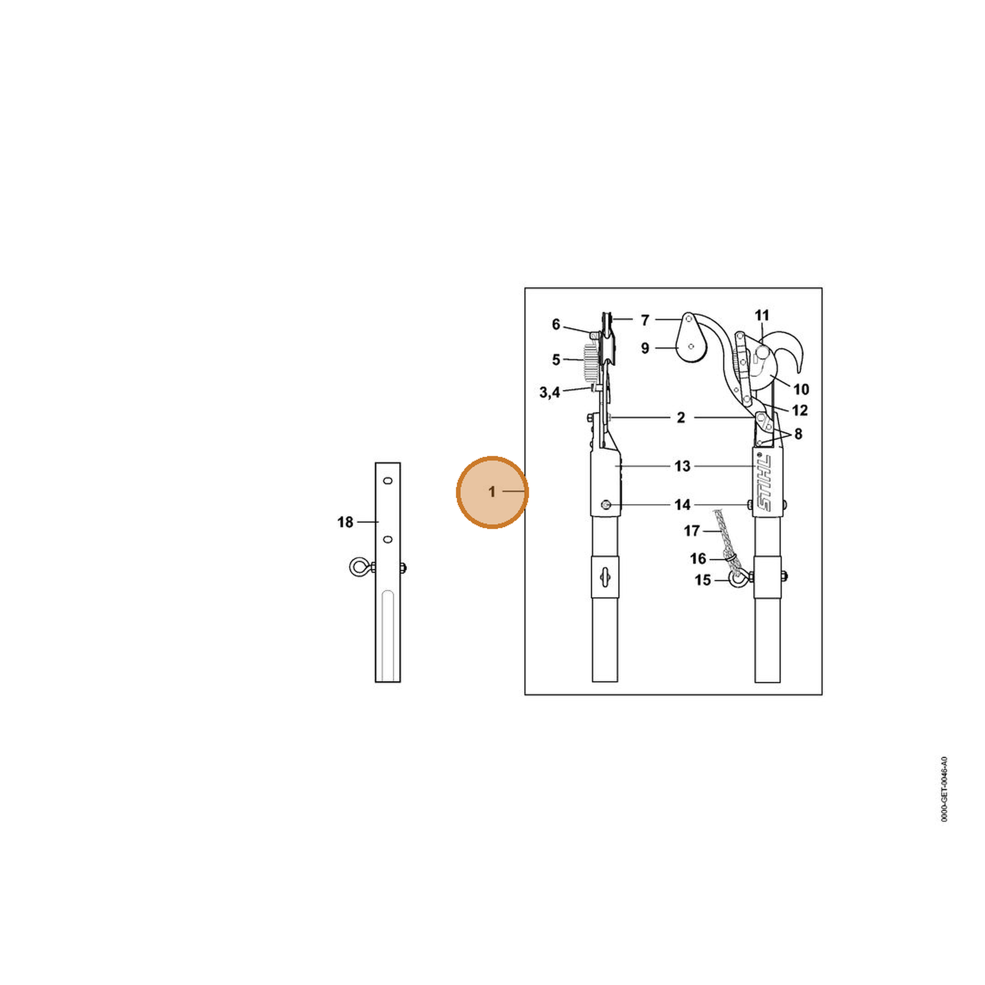 STIHL part 7010-881-3604 — IPL diagram snippet (6x zoom, amber highlight)