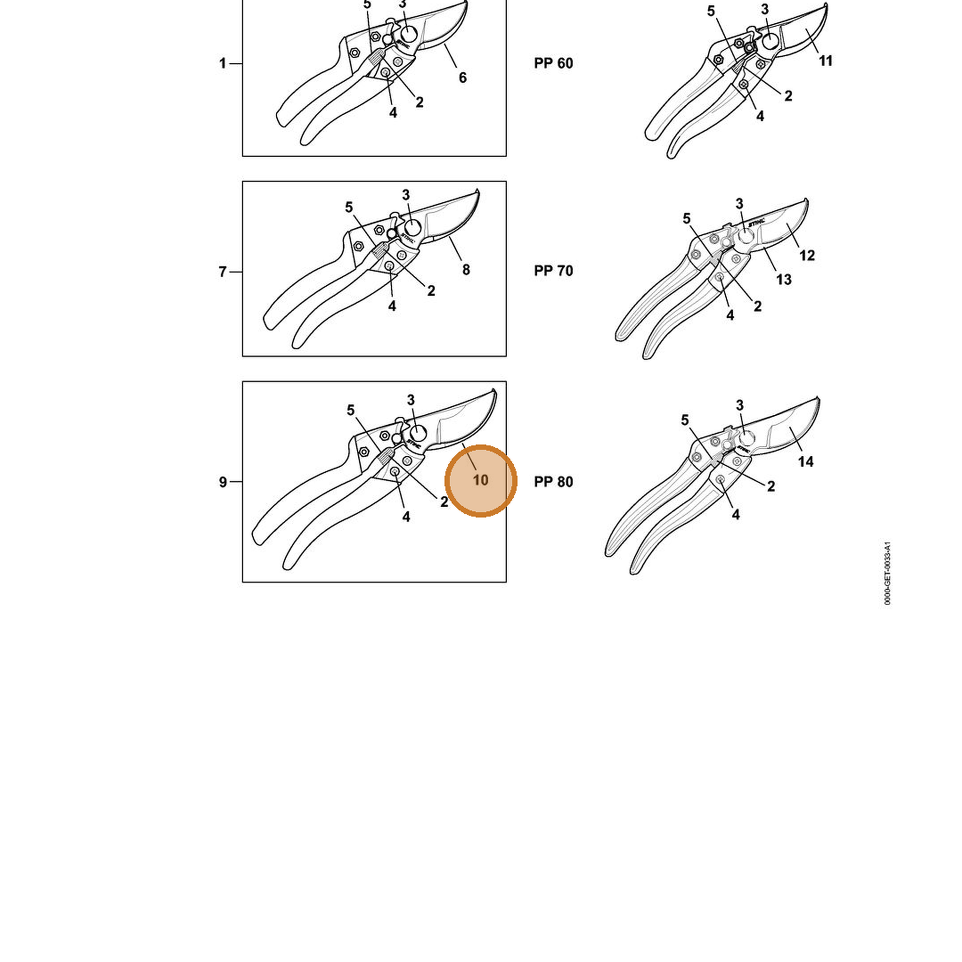 STIHL part 7010-881-3607 — IPL diagram snippet (6x zoom, amber highlight)