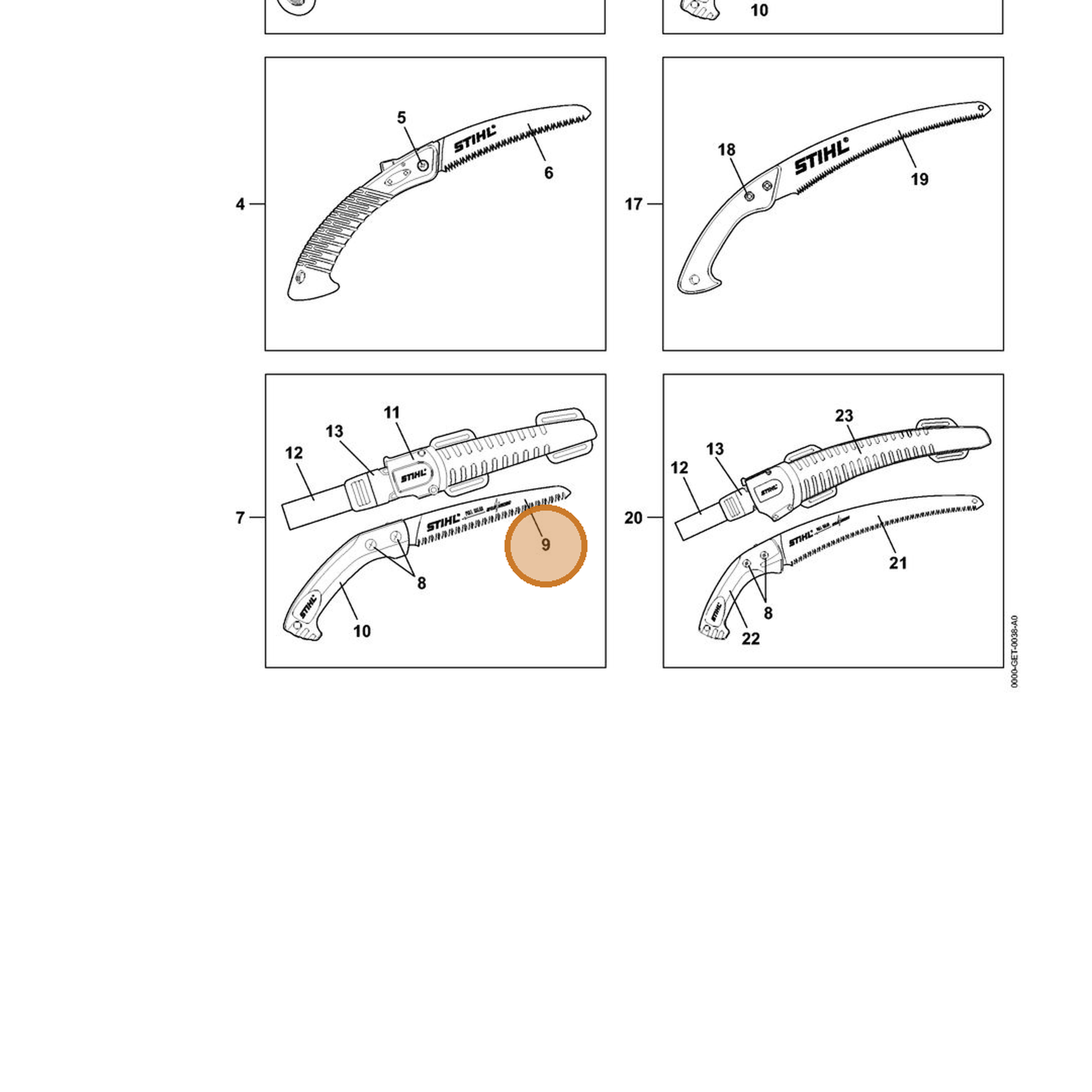 STIHL part 7010-881-9002 — IPL diagram snippet (6x zoom, amber highlight)