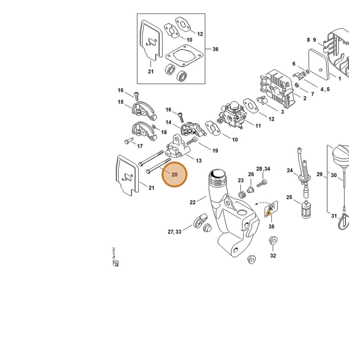 STIHL part 9007-319-1135 — IPL diagram snippet (6x zoom, amber highlight)
