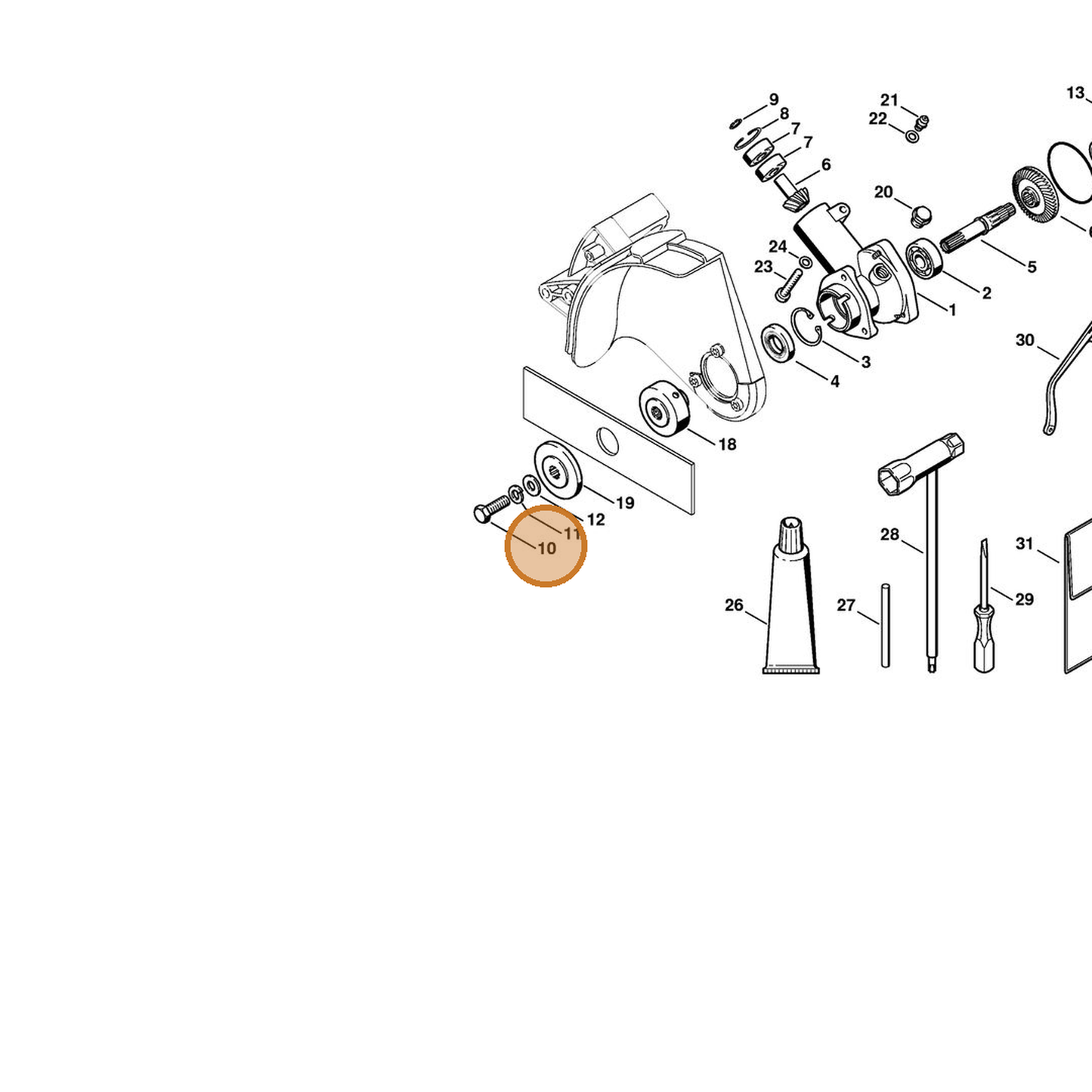 STIHL part 9007-319-1825 — IPL diagram snippet (6x zoom, amber highlight)