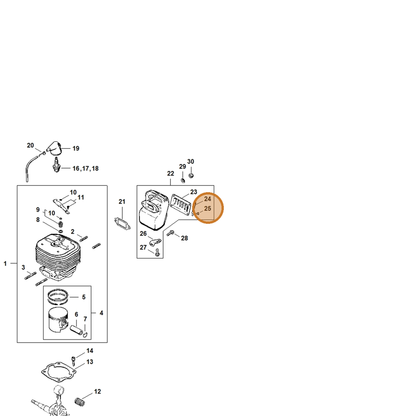 STIHL part 9008-319-0650 — IPL diagram snippet (6x zoom, amber highlight)