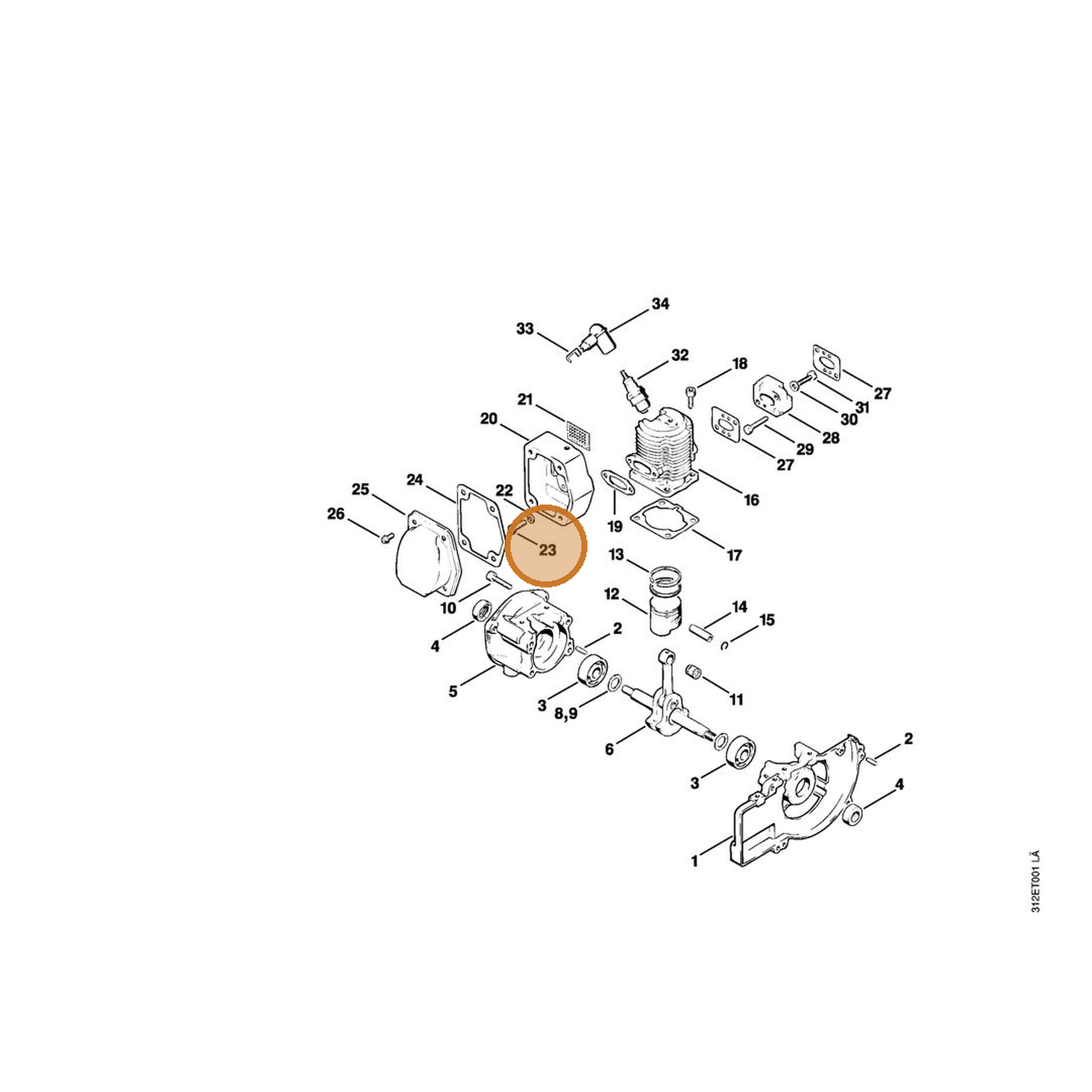 STIHL part 9008-319-0980 — IPL diagram snippet (6x zoom, amber highlight)