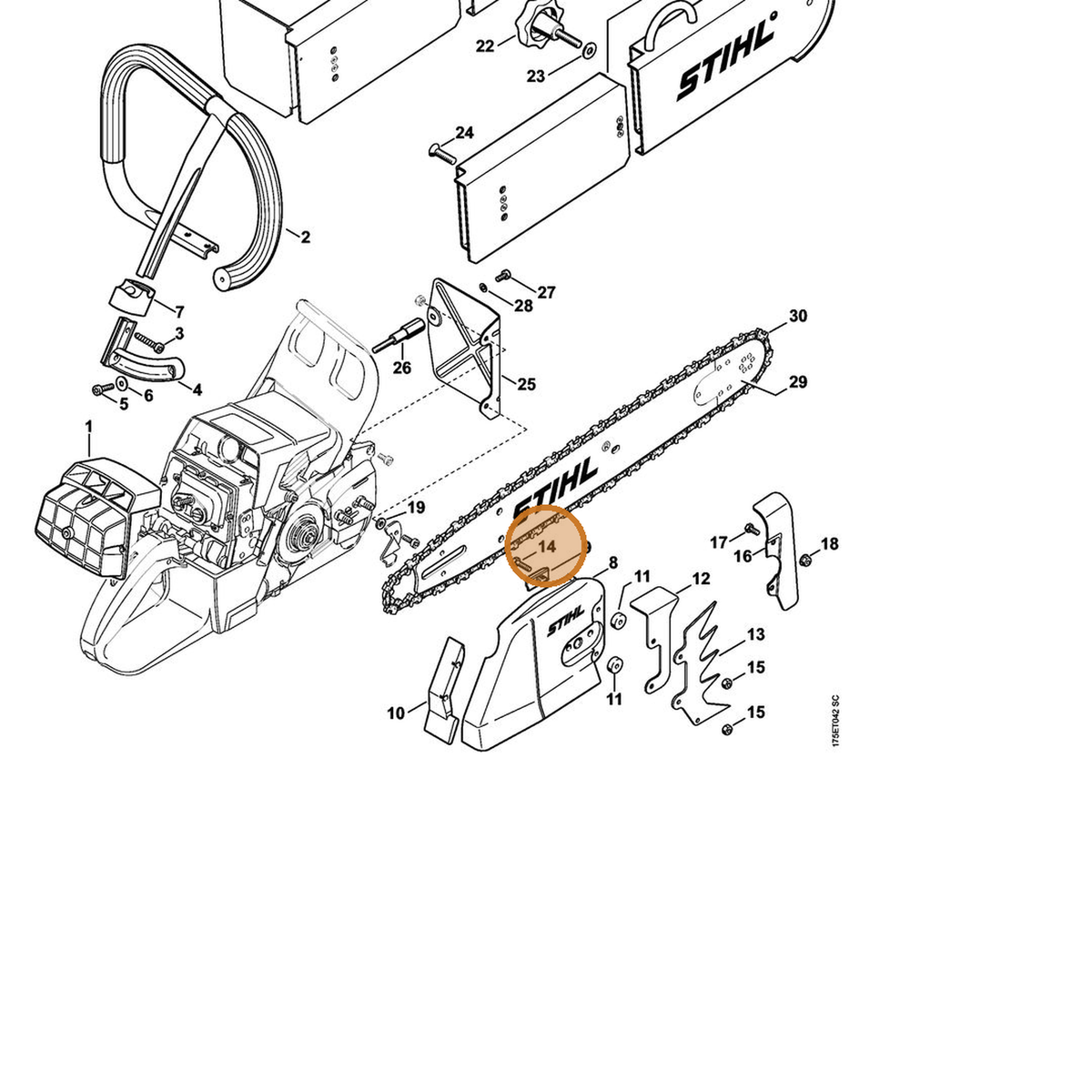 STIHL part 9008-319-1020 — IPL diagram snippet (6x zoom, amber highlight)