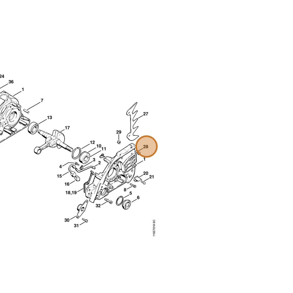 STIHL part 9008-319-1270 — IPL diagram snippet (6x zoom, amber highlight)