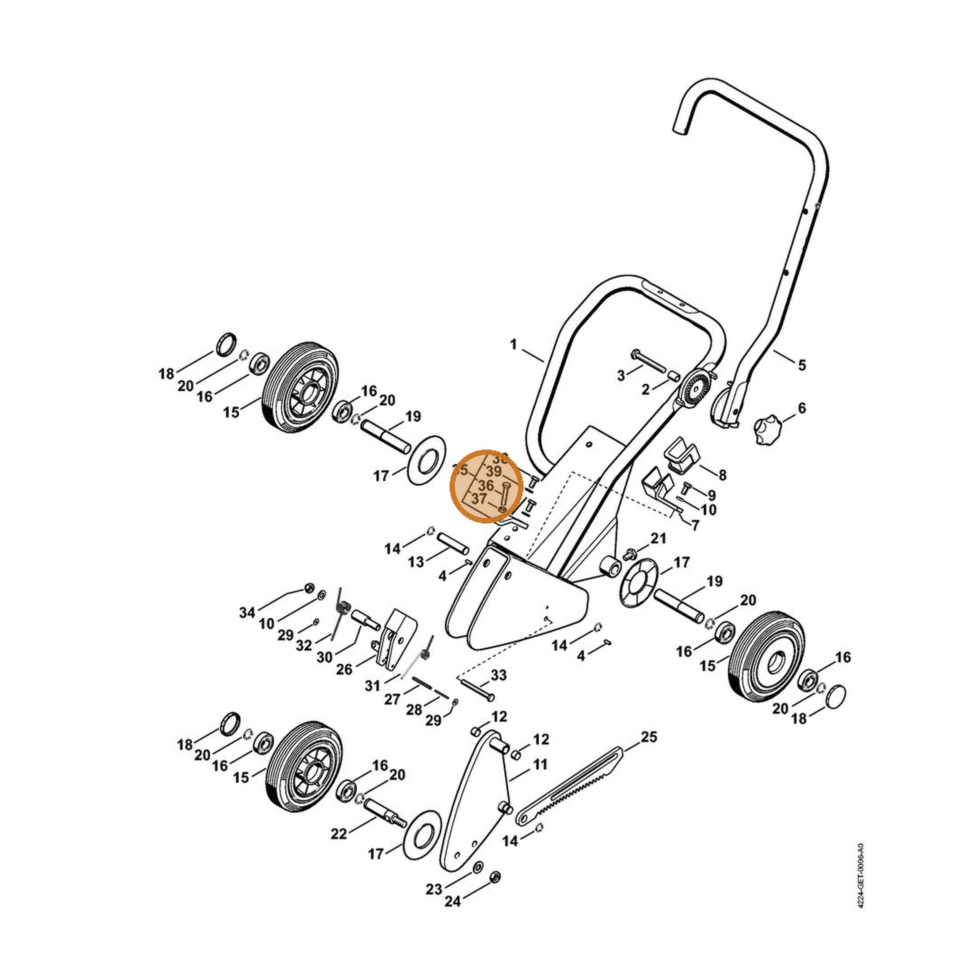 STIHL part 9008-319-1900 — IPL diagram snippet (6x zoom, amber highlight)