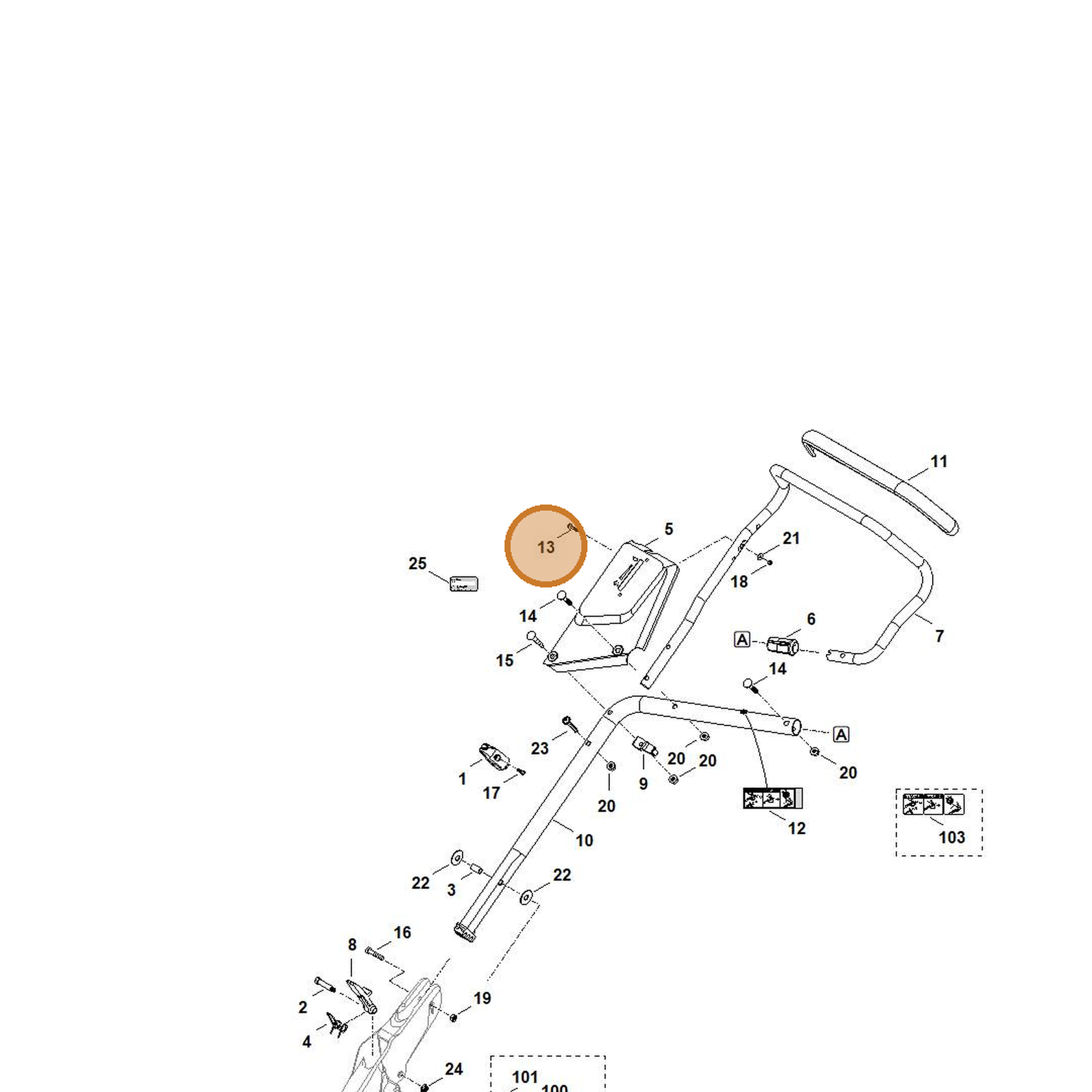STIHL part 9018-318-1070 — IPL diagram snippet (6x zoom, amber highlight)
