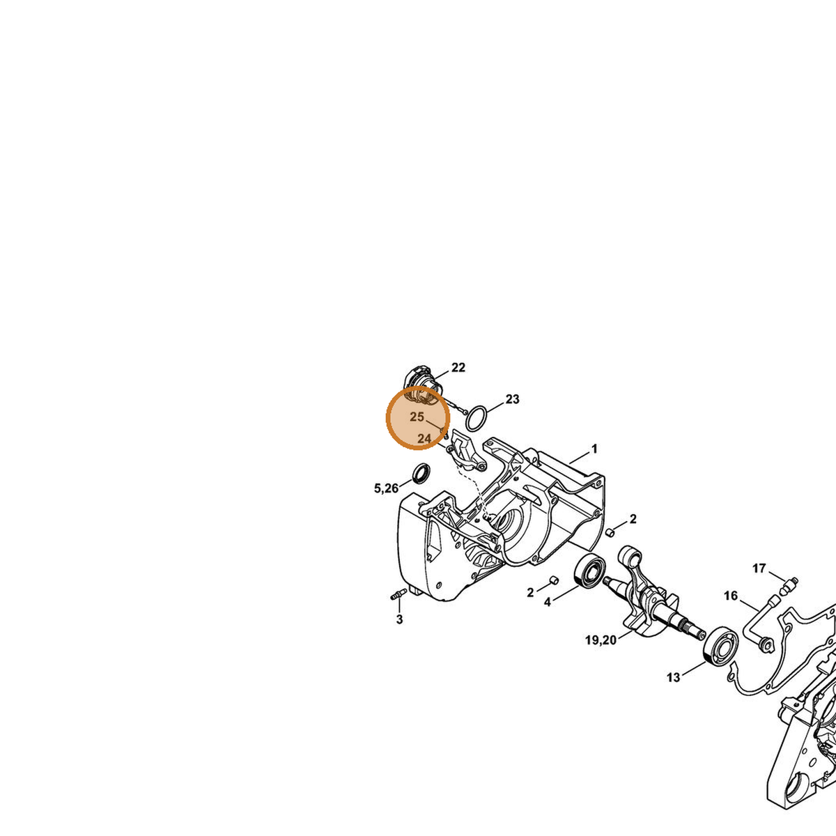 STIHL part 9022-313-0651 — IPL diagram snippet (6x zoom, amber highlight)