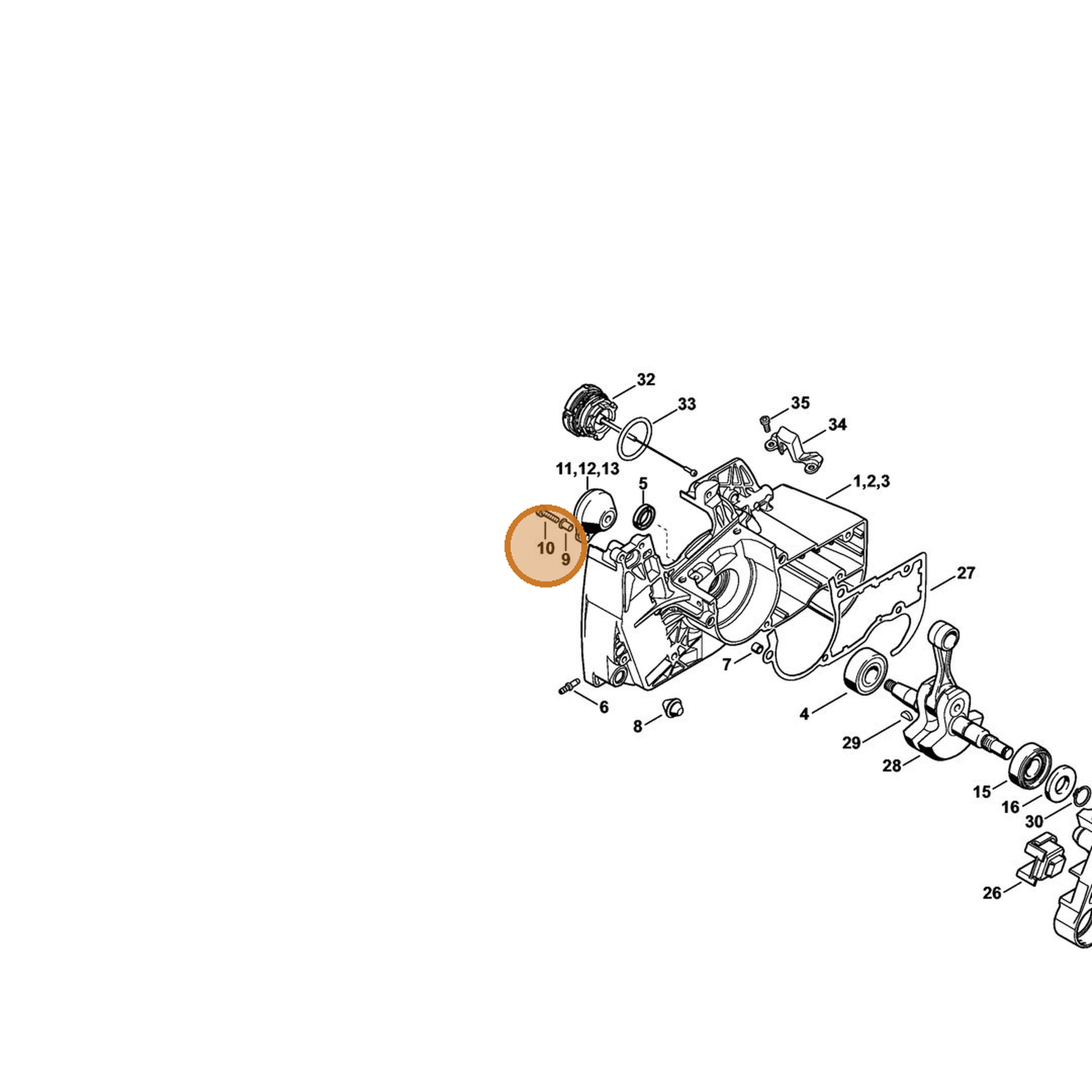 STIHL part 9022-313-0679 — IPL diagram snippet (6x zoom, amber highlight)