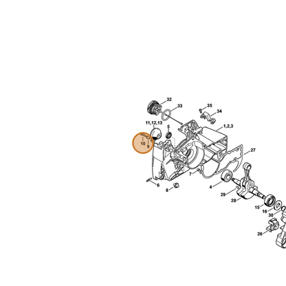 STIHL part 9022-313-0679 — IPL diagram snippet (6x zoom, amber highlight)