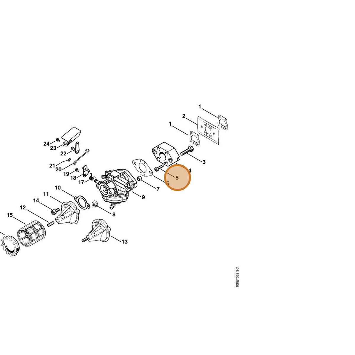 STIHL part 9022-313-0740 — IPL diagram snippet (6x zoom, amber highlight)