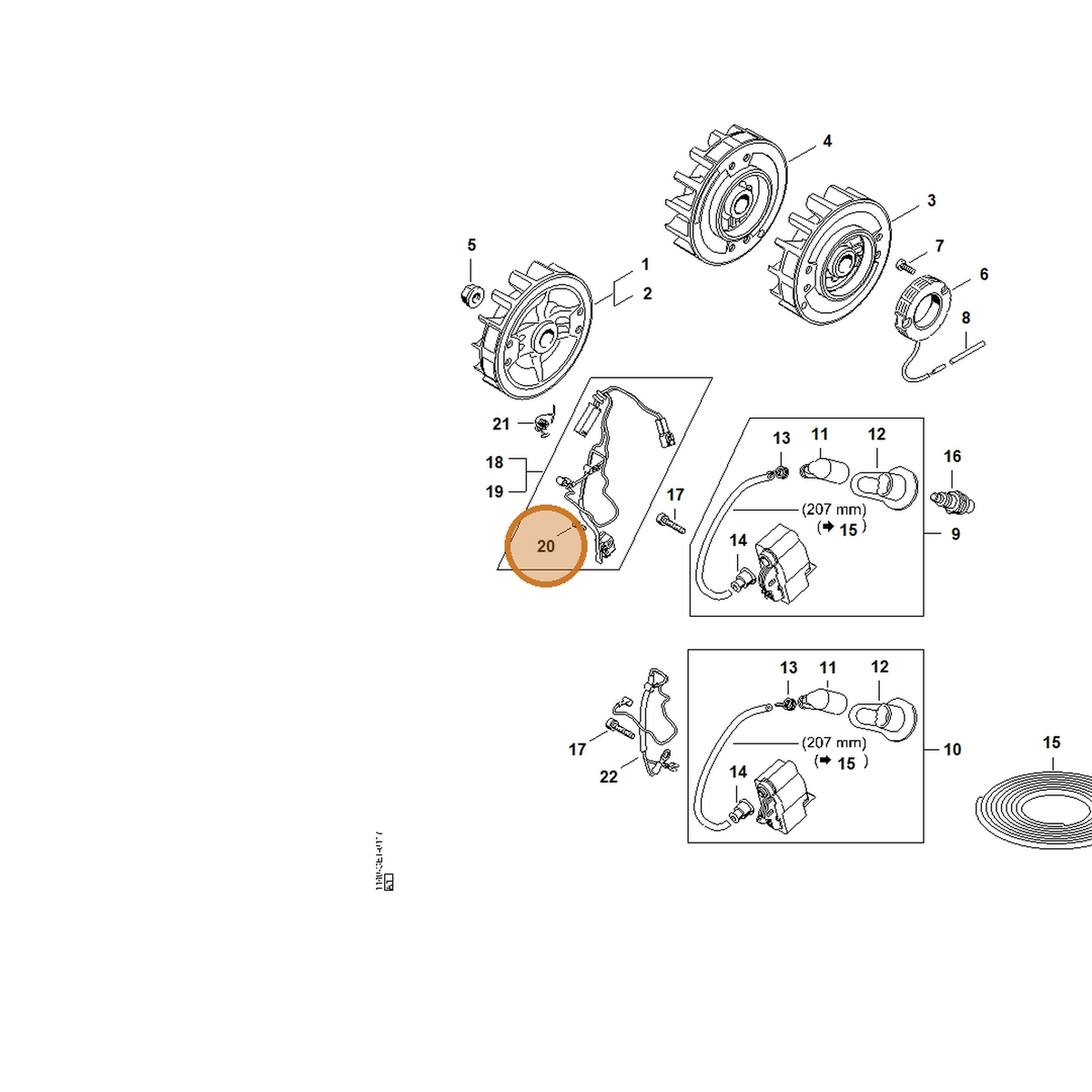 STIHL part 9022-319-0340 — IPL diagram snippet (6x zoom, amber highlight)