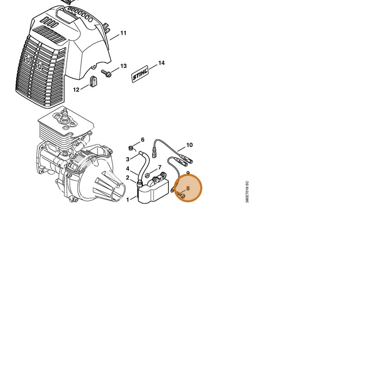 STIHL part 9022-319-0680 — IPL diagram snippet (6x zoom, amber highlight)
