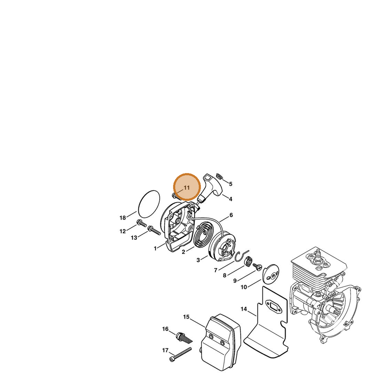 STIHL part 9022-319-0980 — IPL diagram snippet (6x zoom, amber highlight)