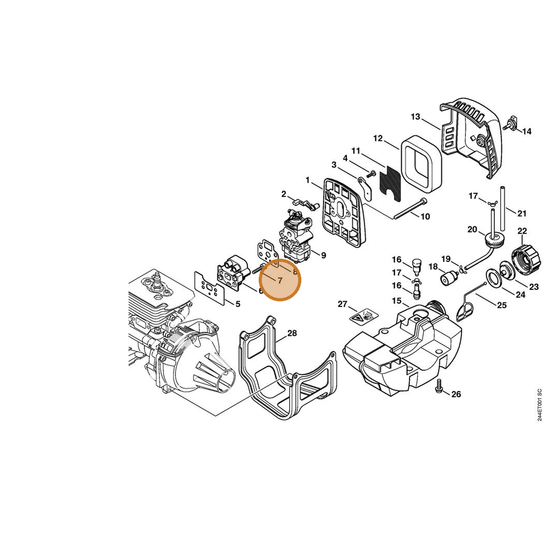 STIHL part 9022-319-1022 — IPL diagram snippet (6x zoom, amber highlight)