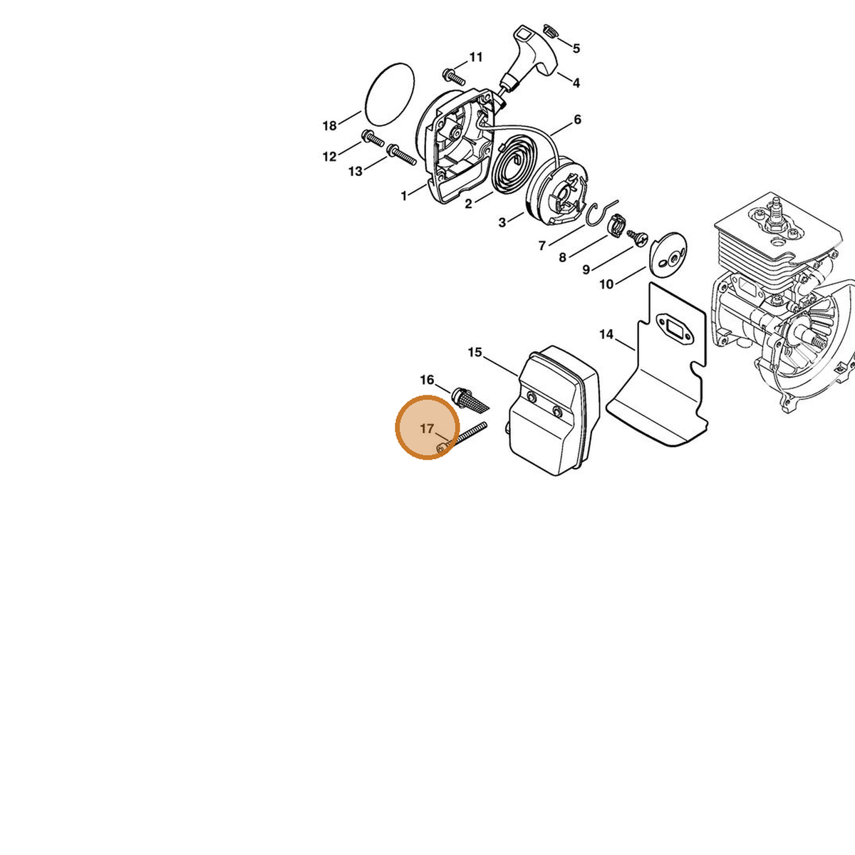 STIHL part 9022-319-1100 — IPL diagram snippet (6x zoom, amber highlight)