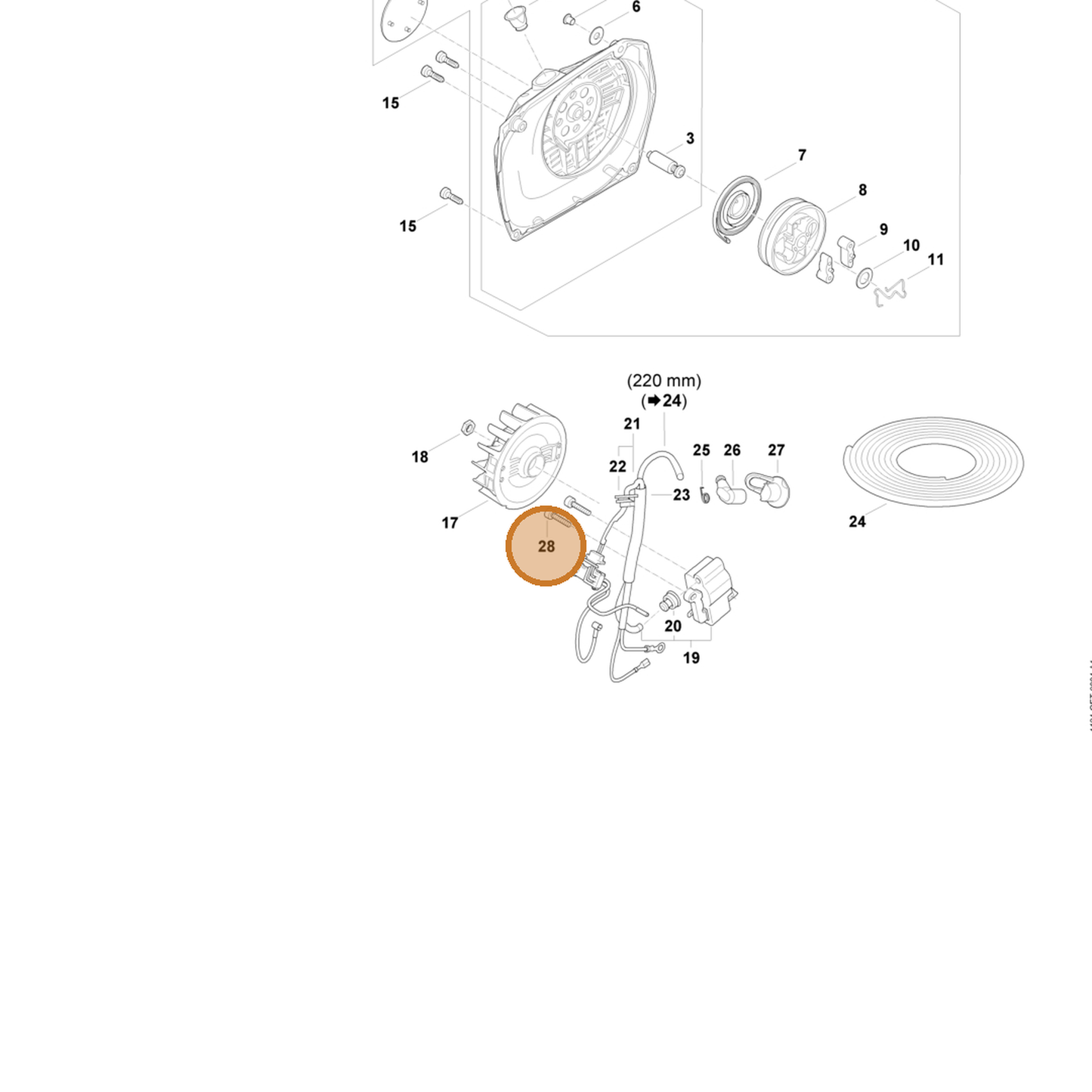 STIHL part 9022-341-0710 — IPL diagram snippet (6x zoom, amber highlight)