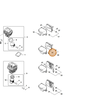STIHL part 9022-341-0910 — IPL diagram snippet (6x zoom, amber highlight)