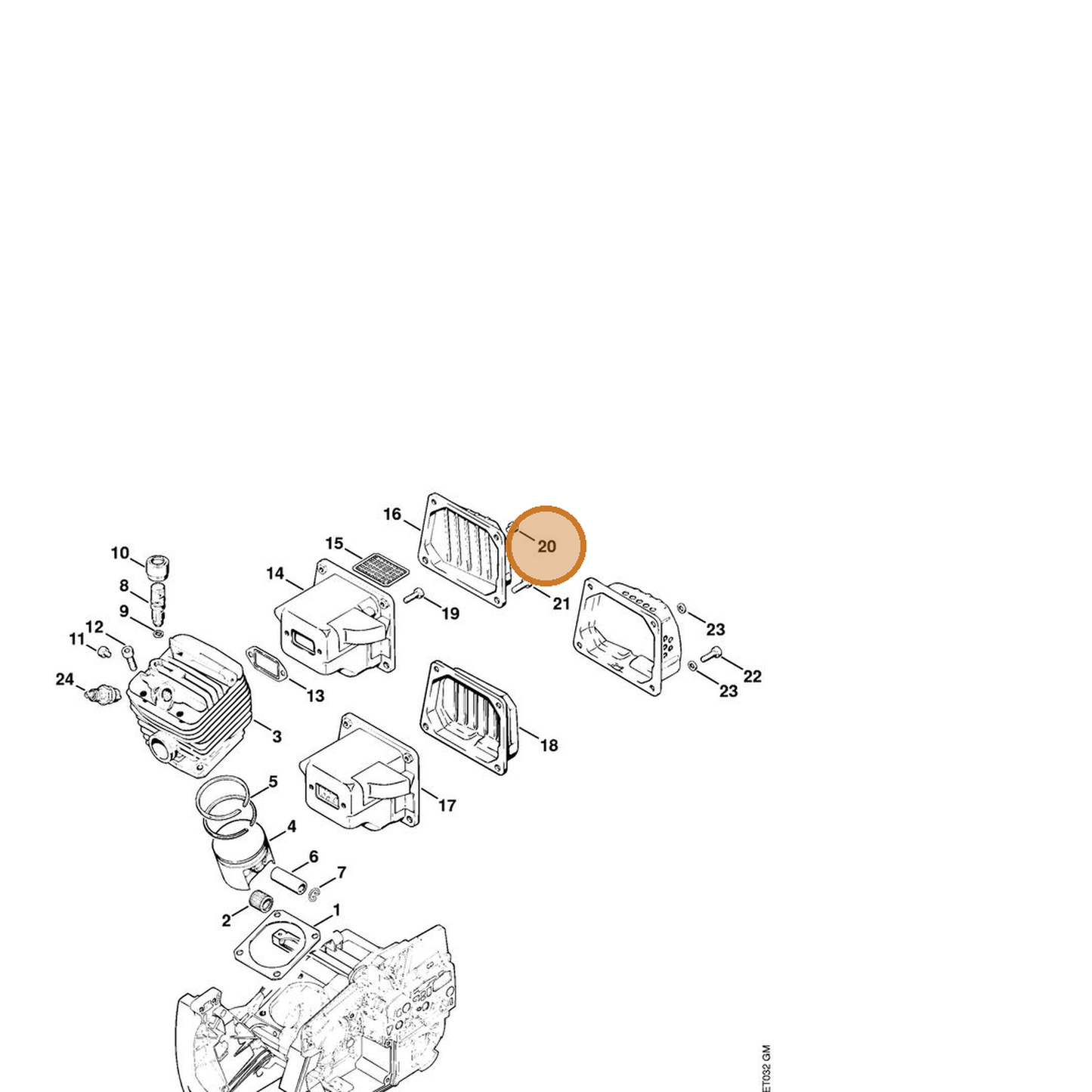 STIHL part 9022-341-0911 — IPL diagram snippet (6x zoom, amber highlight)