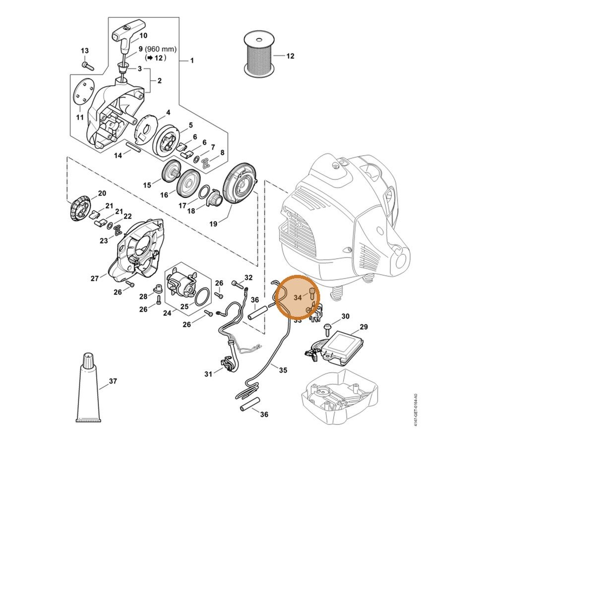 STIHL part 9022-341-0976 — IPL diagram snippet (6x zoom, amber highlight)